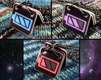 Communication Necklace | Batteries | Pastel Colors | Gunmetal Rolo Chain