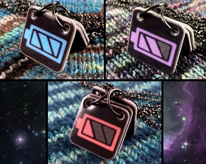 Communication Necklace | Batteries | Pastel Colors | Gunmetal Rolo Chain