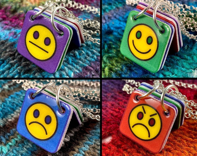 Emoticon Necklace | Mood Smiley Communication Necklace | Silver Rolo Chain