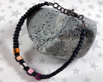 Lesbian Pride Hemp Bracelet | Black | Ceramic Beads | 7 to 8 Inches Adjustable