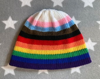 Knit Progress Pride Hat | Fitted Beanie | Lightweight Acrylic
