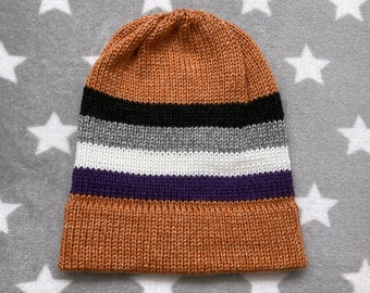 Knit Pride Hat - Ace Pride - Heathered Orange - Slouchy Beanie - Acrylic