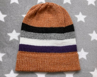 Knit Asexual Pride Hat | Heathered Orange | Slouchy Beanie | Soft & Warm Acrylic
