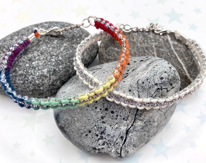 Iridescent Sparkle Hemp Bracelet | Rainbow or White Hemp | 1 Bracelet | 2 different styles (Pick 1!) | 7 to 8 Inches Adjustable