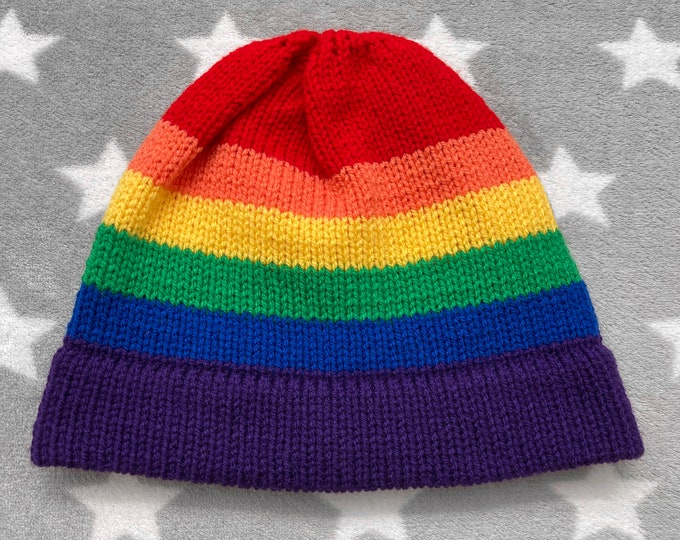 Knit LGBT Rainbow Pride Hat | Fitted Beanie | Lightweight Acrylic
