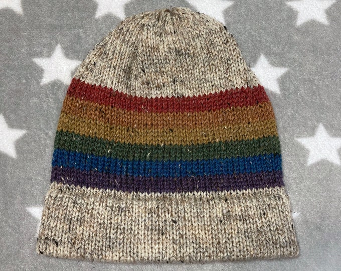 Tweed Wool Knit Pride Hat - LGBT Rainbow - Cream