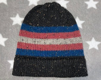 Tweed Wool Knit Pride Hat - Trans Pride - Black