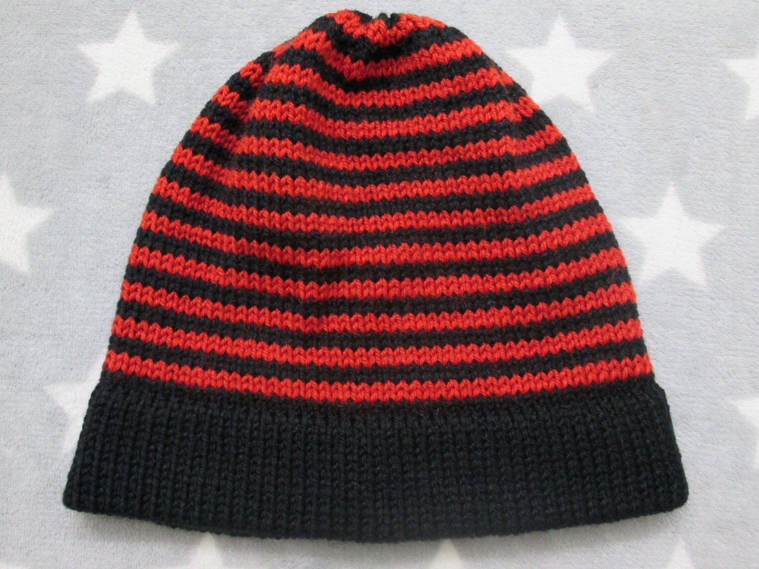 Knit Hat Red and Black Stripes Fitted 