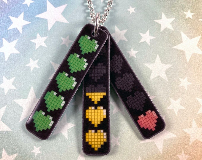 Communication Necklace | Health Bar | Green Yellow Red | Silver Rolo Chain