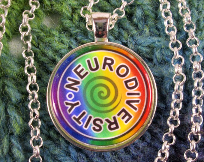Neurodiversity Necklace | Rainbow | Round Swirl Design | Silver Rolo Chain