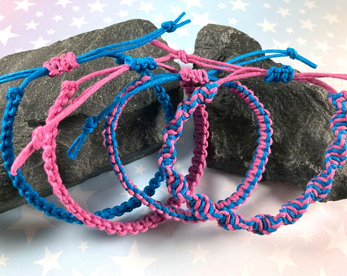 Pink & Blue Hemp Bracelet Set | Set of 4 Bracelets | 6 to 10 Inches Adjustable Slide Knot