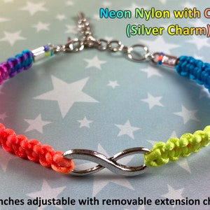 Rainbow Infinity Hemp Pride Bracelet Neurodiversity LGBT Autistic Pride 1 Bracelet 3 Color Options Chain or Slide Knot Closure image 5