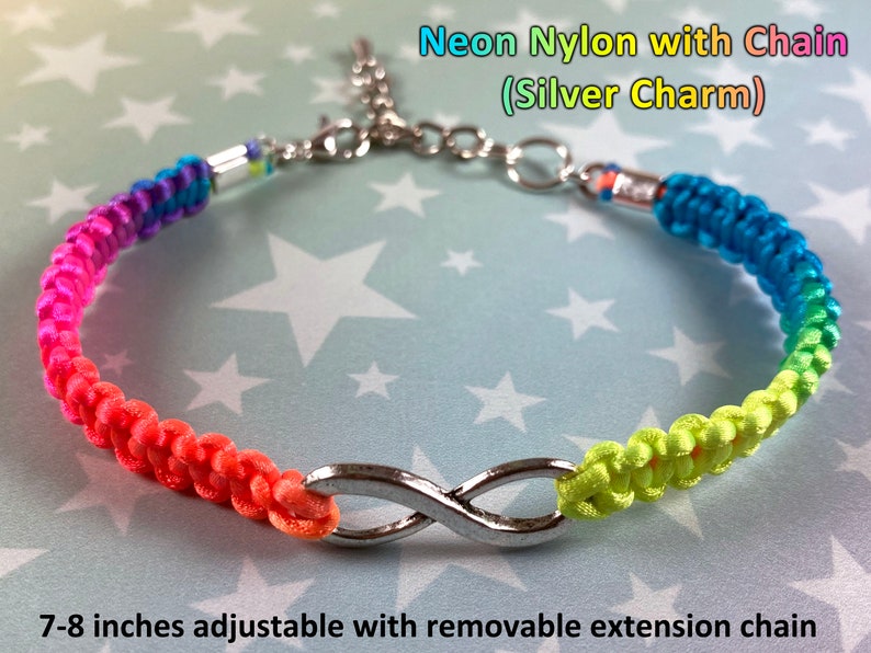 Rainbow Infinity Hemp Pride Bracelet Neurodiversity LGBT Autistic Pride 1 Bracelet 3 Color Options Chain or Slide Knot Closure image 5