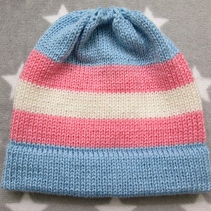 Knit Trans Pride Hat | Fitted Beanie | Lightweight Acrylic