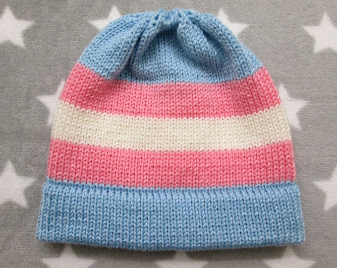 Knit Pride Hat - Trans Pride - Fitted Beanie - Acrylic