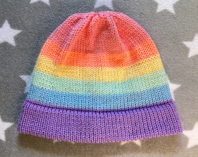 Knit Pastel LGBT Rainbow Pride Hat | Fitted Beanie | Lightweight Acrylic