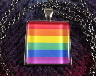 LGBT Rainbow Pride Flag Necklace | Gunmetal Square | Rolo Chain