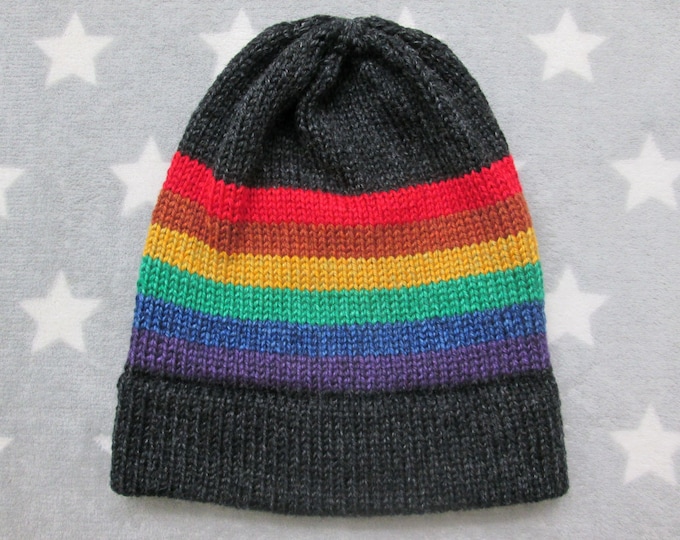 Knit LGBT Rainbow Pride Hat | Heathered Black | Slouchy Beanie | Soft & Warm Acrylic