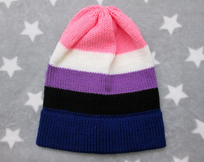 Knit Genderfluid Pride Hat | Slouchy Beanie | Lightweight Acrylic