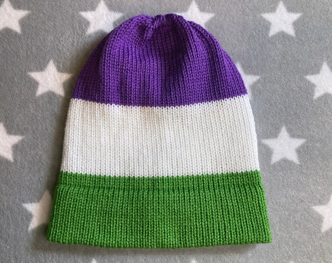 Knit Genderqueer Pride Hat | Slouchy Beanie | Lightweight Acrylic