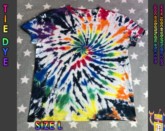 Tie Dye T-Shirt | Rainbow Zebra Spiral | Size L