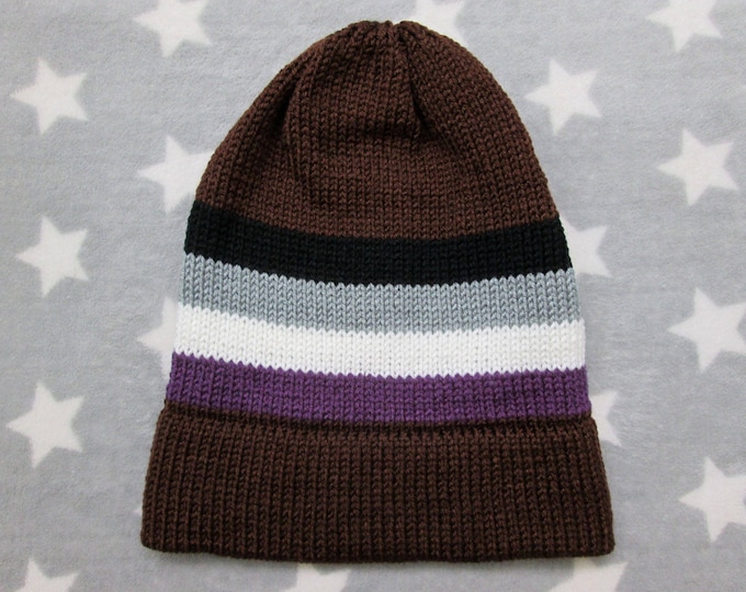 Knit Pride Hat - Ace Pride - Brown Slouchy Beanie - Acrylic