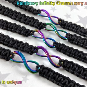 Rainbow Infinity Hemp Pride Bracelet Neurodiversity LGBT Autistic Pride 1 Bracelet 3 Color Options Chain or Slide Knot Closure image 7