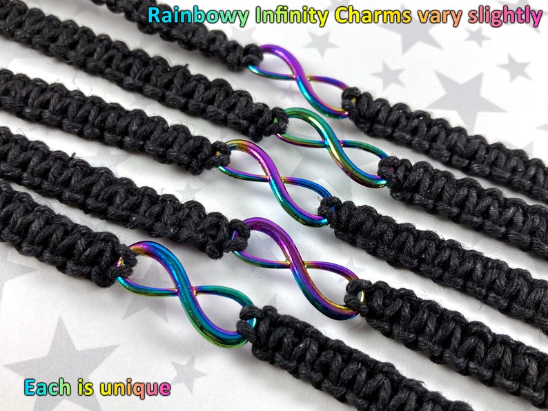 Rainbow Infinity Hemp Pride Bracelet Neurodiversity LGBT Autistic Pride 1 Bracelet 3 Color Options Chain or Slide Knot Closure image 7