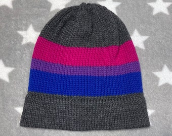 100% Wool Knit Pride Hat | Bi Pride | Grey
