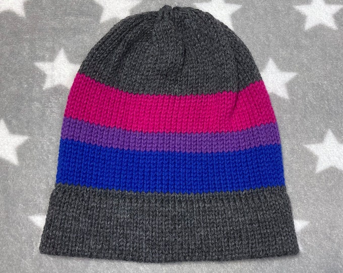 100% Wool Knit Pride Hat | Bi Pride | Grey