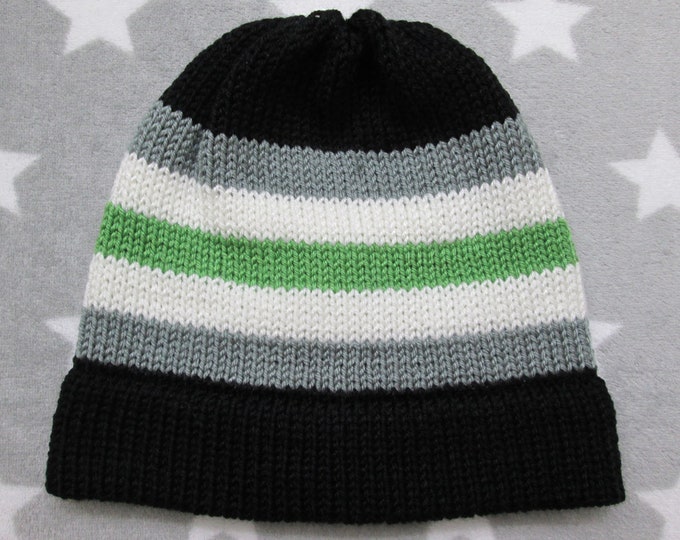 Knit Pride Hat - Agender Pride - Fitted Beanie - Acrylic