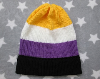 Knit Nonbinary Pride Hat | Slouchy Beanie | Lightweight Acrylic
