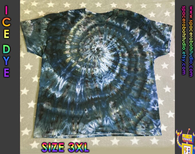 Ice Dye T-Shirt | Midnight Raven Spiral | Size 3XL