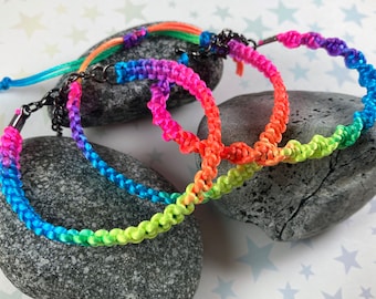Neon Rainbow Nylon Pride Bracelet | 1 Bracelet | 7 to 8 Inches Adjustable Chain or Extra Adjustable Slide Knot