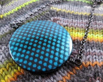 Spinner Pendant Necklace | Teal Blue Metallic | Long Chain