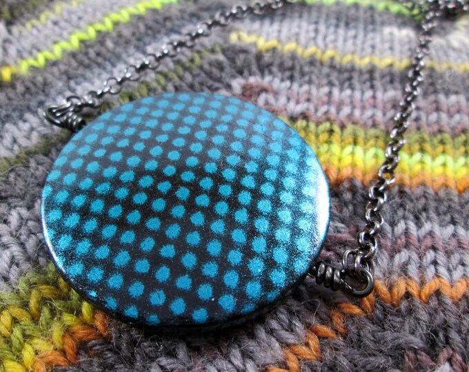 Spinner Pendant Necklace - Teal Blue Metallic - Long Chain