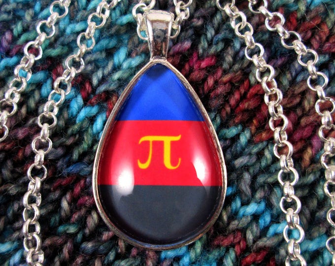 Polyamory Pride Flag Pendant Necklace | Silver Teardrop | Rolo Chain
