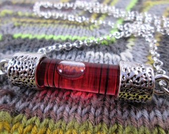 Spirit Level Necklace | Red | Stim Toy | Large | Silver Dotted End Caps