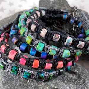 Speckled Ceramic Beads Hemp Bracelet Assorted Colors 1 Bracelet 7 to 8 Inches Adjustable image 1