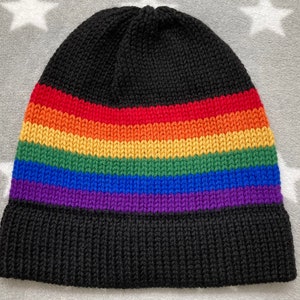 100% Wool Knit Pride Hat | LGBT Rainbow | Black