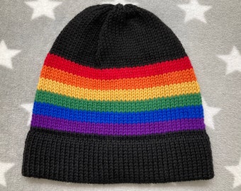 100% Wool Knit Pride Hat - LGBT Rainbow - Black