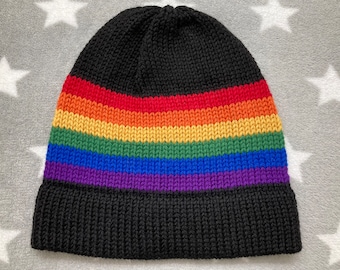 100% Wool Knit Pride Hat | LGBT Rainbow | Black