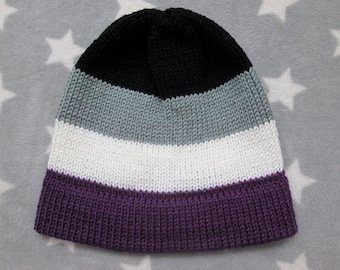 Knit Asexual Pride Hat | Fitted Beanie | Lightweight Acrylic