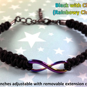 Rainbow Infinity Hemp Pride Bracelet Neurodiversity LGBT Autistic Pride 1 Bracelet 3 Color Options Chain or Slide Knot Closure image 4