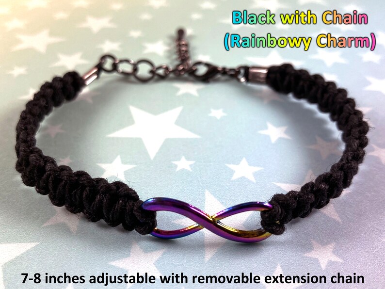 Rainbow Infinity Hemp Pride Bracelet Neurodiversity LGBT Autistic Pride 1 Bracelet 3 Color Options Chain or Slide Knot Closure image 4