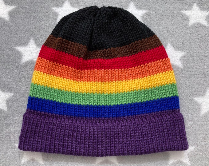 Knit Pride Hat - Philly LGBT Rainbow - Fitted Beanie - Acrylic