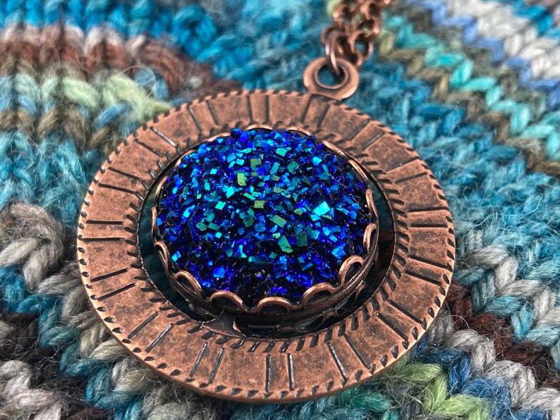 Spinner Pendant Necklace Copper & Blue Gems Stim Jewelry image 3