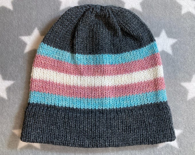 100% Wool Knit Pride Hat | Trans Pride | Grey
