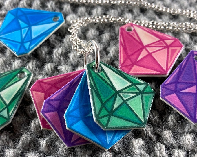 Mood Gem Necklace | Green Blue Purple Pink | Communication Necklace | Silver Rolo Chain