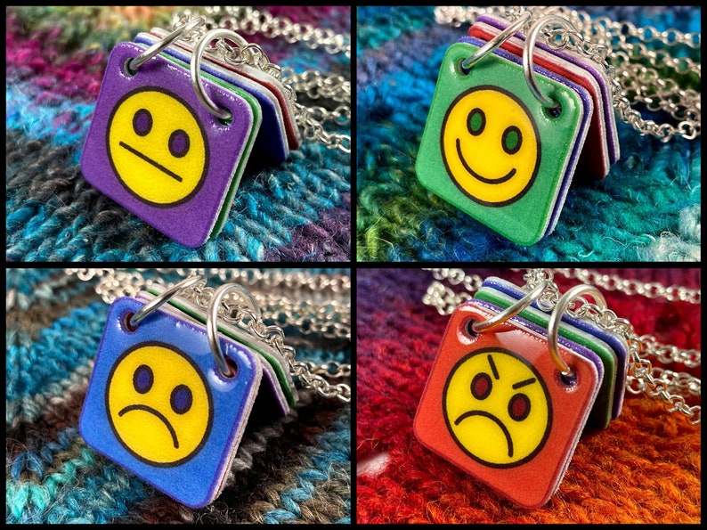 Emoticon Necklace Mood Smiley Communication Necklace Silver Rolo Chain image 1